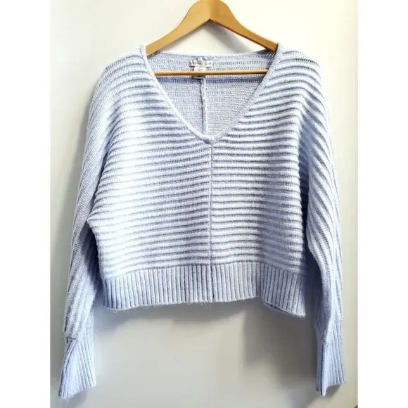 Sincerely Jules Sweater US LG Ribbed Powder Blue Ribbed Texture Long Sleeve - Picture 1 of 9